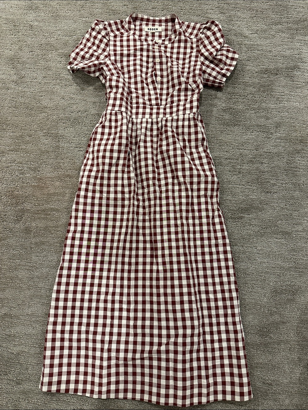 Boden Burgundy and White Gingham Maxi Dress 6p new